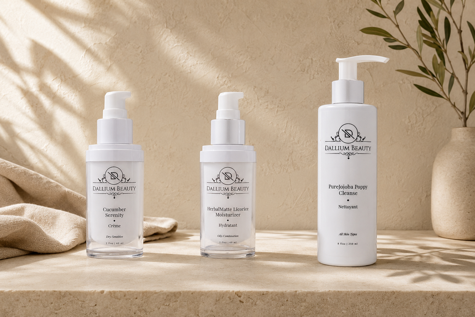 Dallium Beauty products organized by skin type